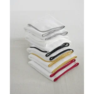 Satin Luxe white with red binding towel - cozylivehome.com | we sell a wide range of comfortable household items* Housewares