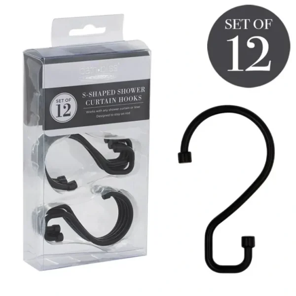 S-Hook Shower Curtain Rings - Matte Black - cozylivehome.com | we sell a wide range of comfortable household items* Housewares