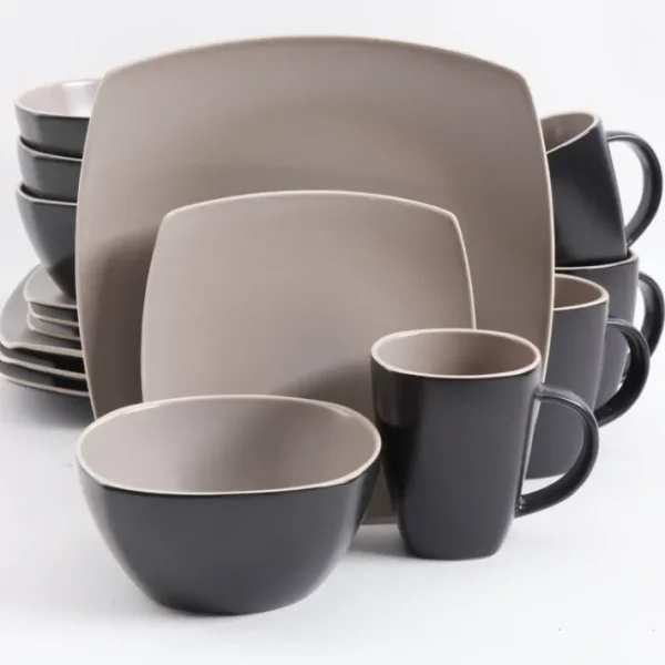 Shop All^94854.16 Soho Lounge Matte 16 pc Dinnerware Set - Taupe/Black - Soft Square - Stoneware - cozylivehome.com | we sell a wide range of comfortable household items
