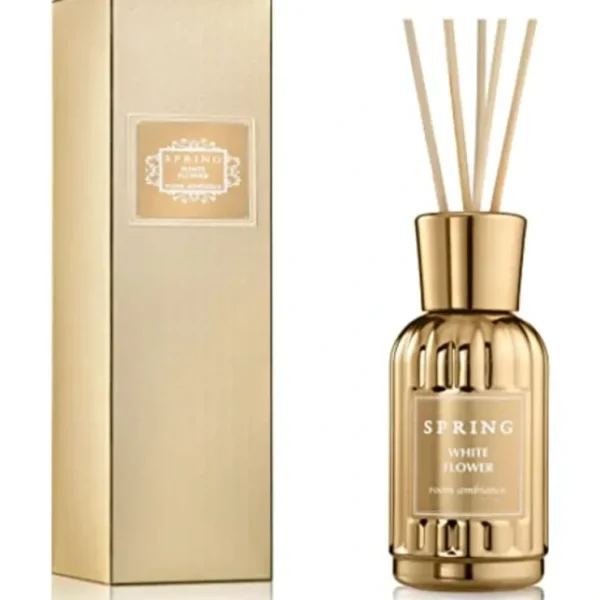 Spring Gold Metalic White Flower Reed Duffuser 100 ML - cozylivehome.com | we sell a wide range of comfortable household items* Shop All