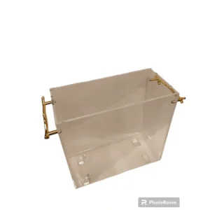 TD-LMHC-002 Lucite Magazine Holder Clear With Branch Gold Handle With Gold Feet - cozylivehome.com | we sell a wide range of comfortable household items* Giftware