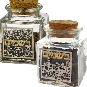 UK49458 Glass Besamim Holder With Faux Leather Plaque, Assorted Designs 6 Cm - cozylivehome.com | we sell a wide range of comfortable household items* Shop All