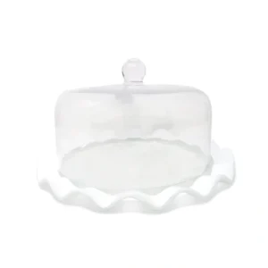 VCD5156 Glass Cake Dome with White Scalloped Border - cozylivehome.com | we sell a wide range of comfortable household items* Giftware