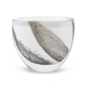 VMV5000 White Glass Shallow Vase With Black Strokes, 6" - cozylivehome.com | we sell a wide range of comfortable household items* Giftware