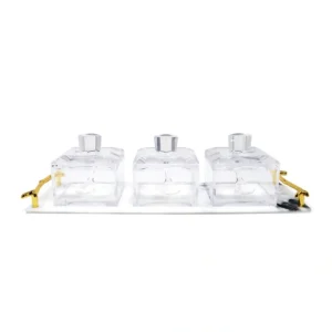 VSD4615 3 Bowl Acrylic Serving Dish on Marble Tray with Covers, 15"L x 4.75"W x 3.75"H - cozylivehome.com | we sell a wide range of comfortable household items* Giftware
