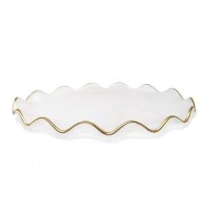 VT4889 White Alabaster Oval Tray with Gold Ruffled Border - cozylivehome.com | we sell a wide range of comfortable household items* Giftware
