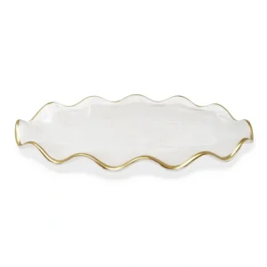 VT4888 White Alabaster Oval Tray with Gold Ruffled Border - Small - cozylivehome.com | we sell a wide range of comfortable household items* Giftware