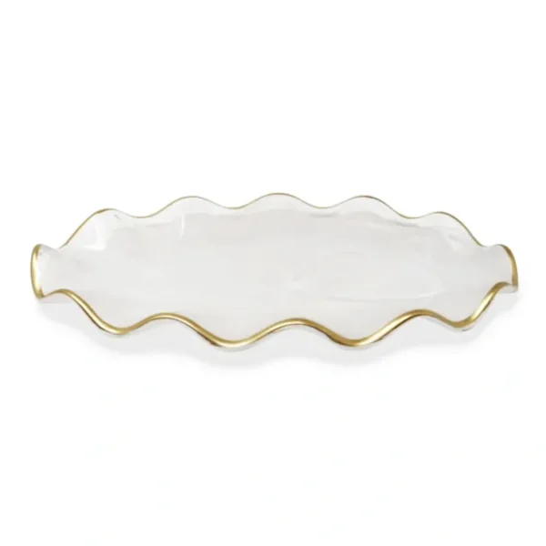 VT4888 White Alabaster Oval Tray with Gold Ruffled Border - Small - cozylivehome.com | we sell a wide range of comfortable household items* Giftware