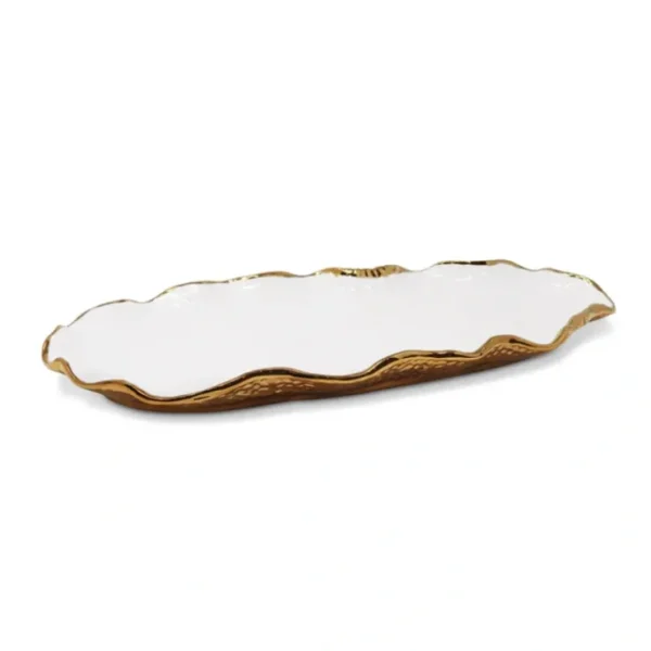 VT4484 White Hammered Oval Tray with Gold Scalloped Edge - cozylivehome.com | we sell a wide range of comfortable household items* Giftware
