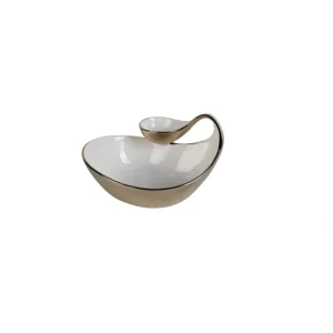 WCD4314 White Porcelain Chip and Dip Bowl Gold Edged - cozylivehome.com | we sell a wide range of comfortable household items* Giftware