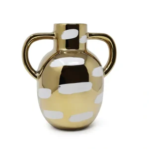 WGV3650 Gold Vase With White Brushstroke Design With Handles - cozylivehome.com | we sell a wide range of comfortable household items* Giftware