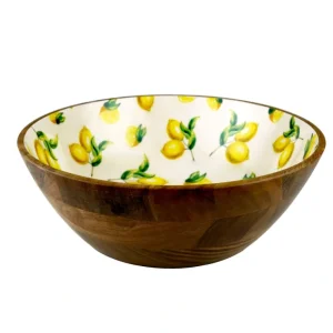 11902 12" WOOD BOWL W LEMON DECAL - cozylivehome.com | we sell a wide range of comfortable household items* Giftware