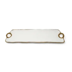 WPD3648 White Porcelain Oblong Tray with Gold Trim and Handles 15.25"L x 5"W - cozylivehome.com | we sell a wide range of comfortable household items* Giftware