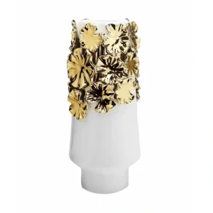 WPV3173 White Vase Gold Upper Detail 6.75"L x 6.75"W x 14"H - cozylivehome.com | we sell a wide range of comfortable household items* Giftware