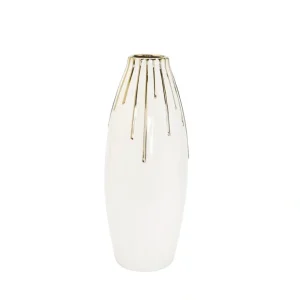 WV2566 Sort White Vase with Gold Drip Design 12" - cozylivehome.com | we sell a wide range of comfortable household items* Giftware