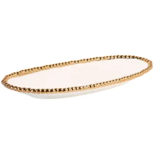 16278 17X7 WHITE GOLD BEADED OVAL SERVE TRAY - cozylivehome.com | we sell a wide range of comfortable household items* Giftware
