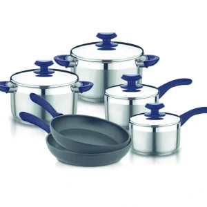 YBM Home Stainless Steel 10-Piece Cookware Set, Blue - cozylivehome.com | we sell a wide range of comfortable household items* Housewares