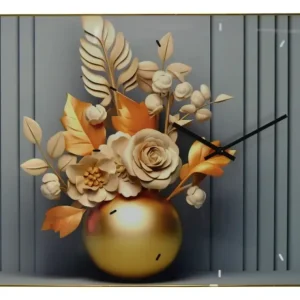 YK25 23.5X15.5 WALL CLOCK, BEIGE FLOWERS IN GOLD VASE - cozylivehome.com | we sell a wide range of comfortable household items* Shop All